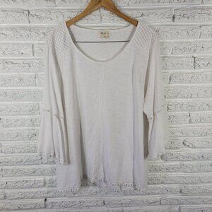 Style & Co Women's 3X Top White 100% Cotton 3/4 Bell Sleeve Pullover WHI38E
